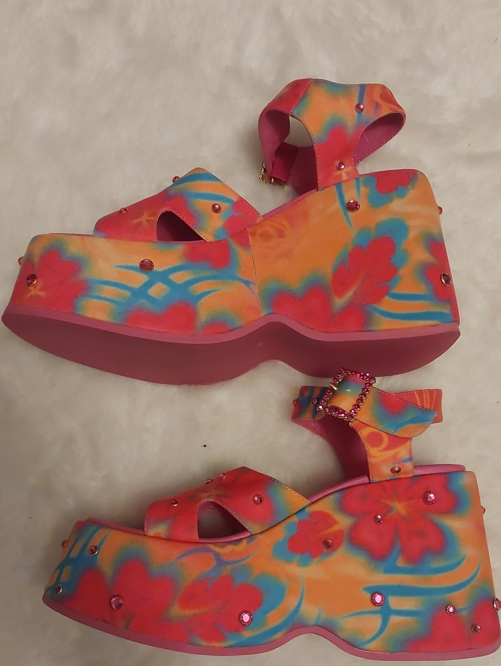 Club Exx Vibrant Pink And Orange Floral Platform Sandals
